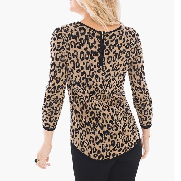 Chico's Women's Size 0 XS Cheetah Brown Long Sleeve Viscose Top - Picture 2 of 12